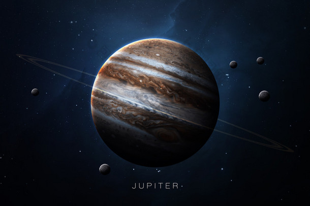 木星-高分辨率3D图像<strong>显示</strong>了太阳系的行星.这个图像元素由NASA提供.
