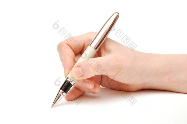 笔放在女人手上白