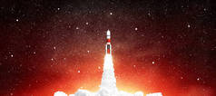 火箭发射在太空天空与星星。美国宇航局提供的这张图片的元素