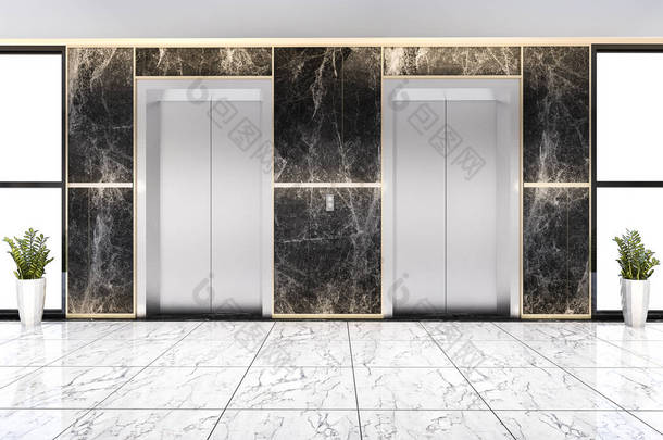 具有豪华设计的商务酒店现代钢制电梯大堂设计