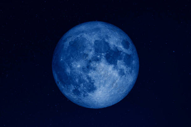 巨大的满月在黑暗的<strong>星空</strong>中，用时尚经典的<strong>蓝色</strong>调调出2020年的风采。Nasa提供的图片元素