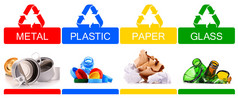 由玻璃、塑料、金属和纸张构成的可回收垃圾