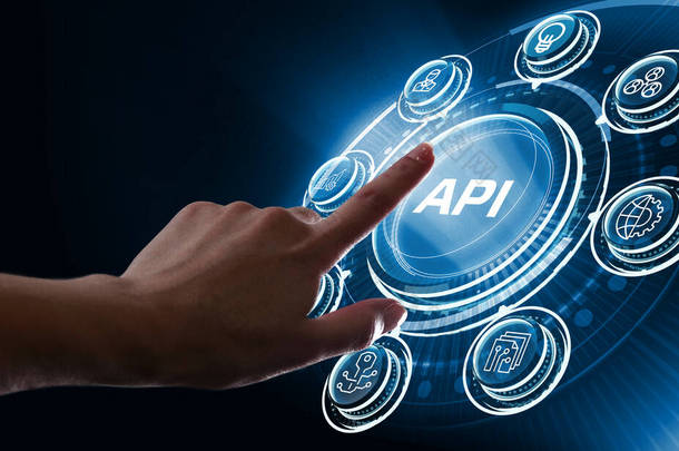 API -应用程序接口。软件开发工具。商业、现代技术、互联网和联网概念.