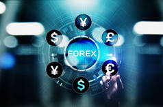 外汇交易货币交易所股票市场虚拟屏幕上的投资商业概念.