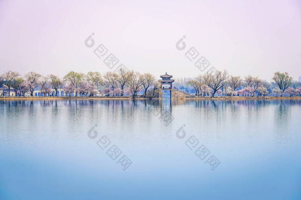 中国北京颐和园昆明湖西岸之春.北京颐和园春天