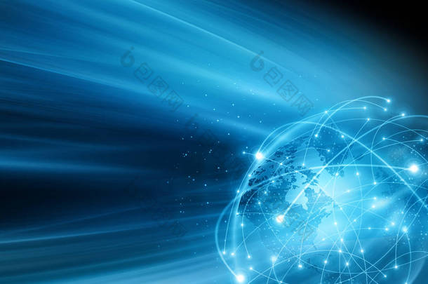 全球商业的最佳互联网概念。环球，发光的<strong>线条</strong>在技术背景。Wi-Fi 、射线、<strong>符号</strong>、互联网、 3D插图
