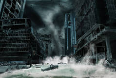 一个被飓风摧毁的城市的电影写照