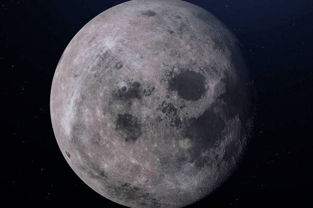 用天文望远镜看到满月. 3d说明
