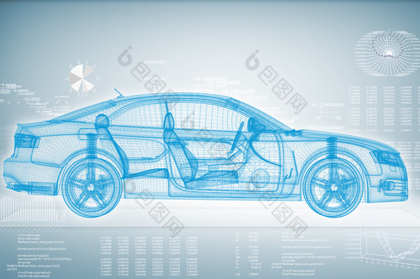 蓝色背景上的高科技汽车