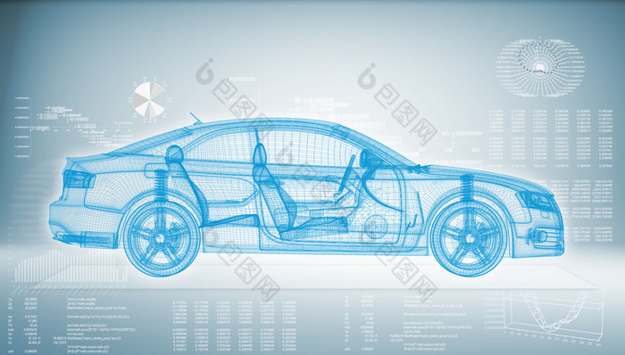 蓝色背景上的高科技汽车