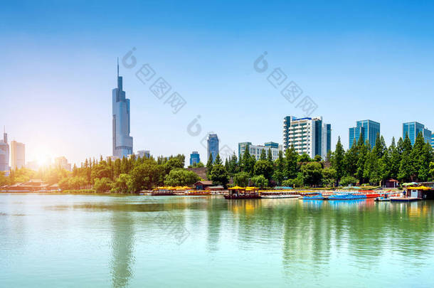 南京市风景，中国，宣武湖金融区.