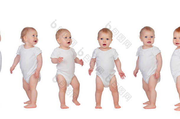 婴儿站在白色背景上孤立<strong>的</strong>内裤序列