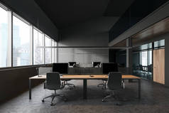 带会议室的深灰色开放式办公室