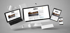 办公用品和设备与新闻网站, 3d 渲染