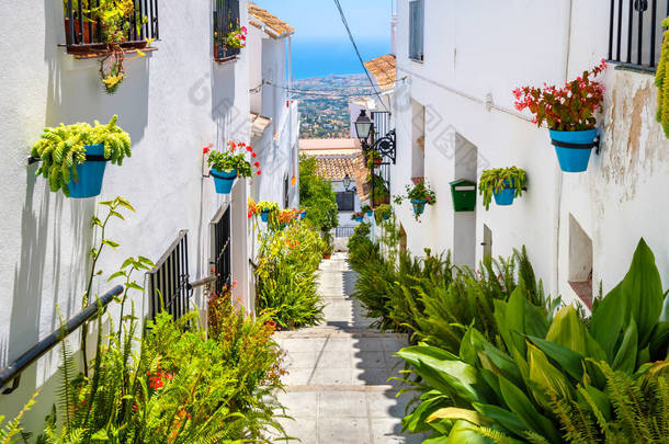 米哈斯的白色街道。安达卢西亚， 西班牙