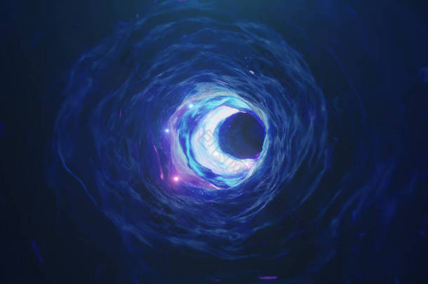 3d <strong>插图</strong>隧道或虫洞, 隧道, 可以连接一个宇宙与另一个。空间中的速度隧道变形、虫洞或黑洞、克服宇宙中临时空间的场景.