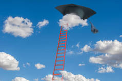 毕业帽和梯子在云端。抽象例证概念为毕业和知识.
