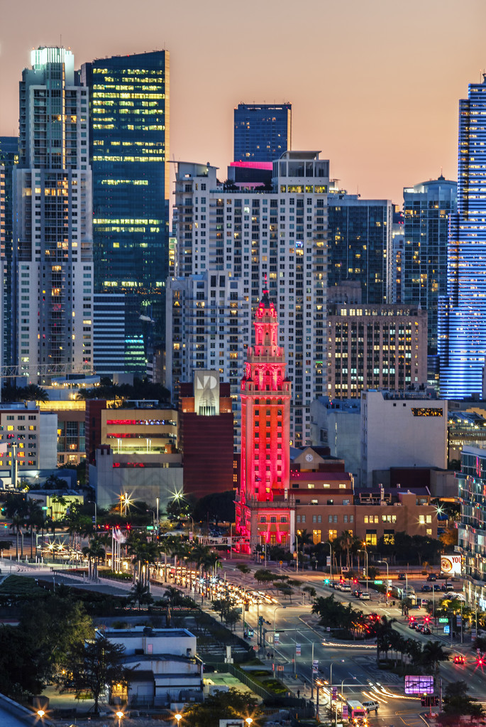 迈阿密市区夜间的视图