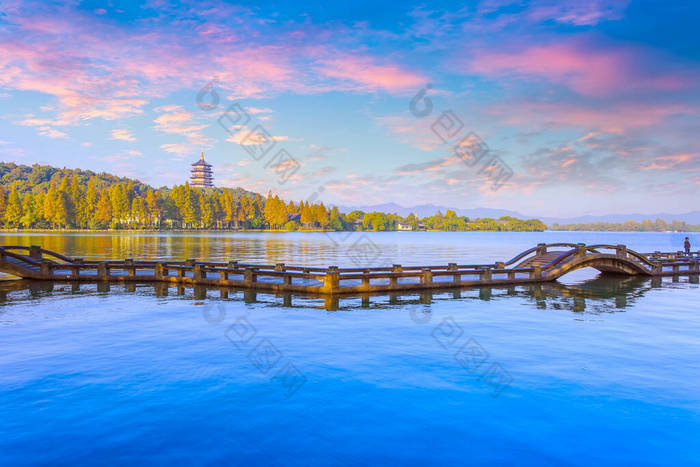 中国、亚洲的西湖风景 窗边风景