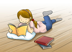 书在地板上的女孩