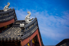 中国江南风格屋檐，特写照片