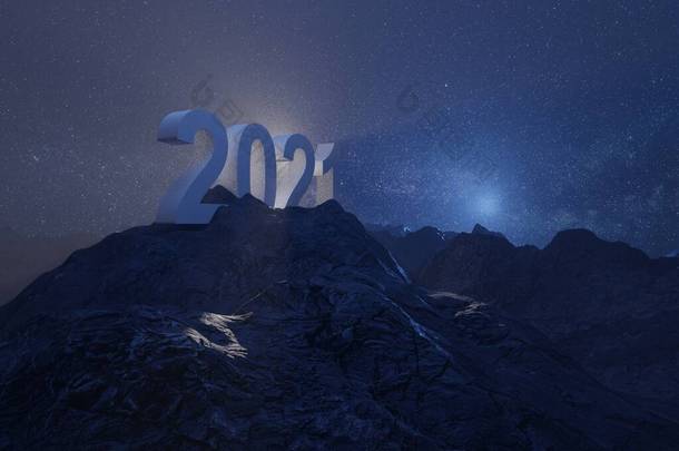 <strong>2021</strong>年<strong>新年</strong>快乐。数字横幅，3D渲染设计