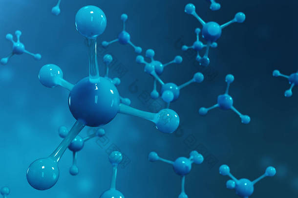 3d 渲染分子。<strong>原子</strong> bacgkround。横幅或传单的医学背景。分子结构在<strong>原子</strong>水平上.
