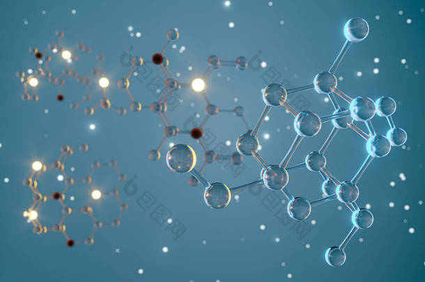 分子和生物学，生物学概念，3D<strong>渲染</strong>。计算机数字绘图.