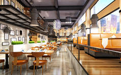 餐厅和咖啡厅的 3d 渲染