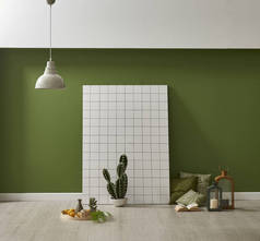 现代绿色壁纸和模拟室内装饰与仙人掌