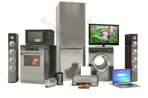 家电产品。燃气炉、 电视电影、 冰箱空气条件
