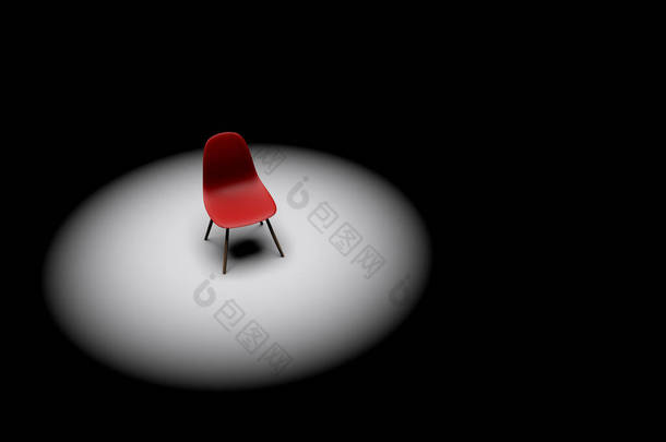 明亮的聚光灯下的红色椅子。业务领导。新兵