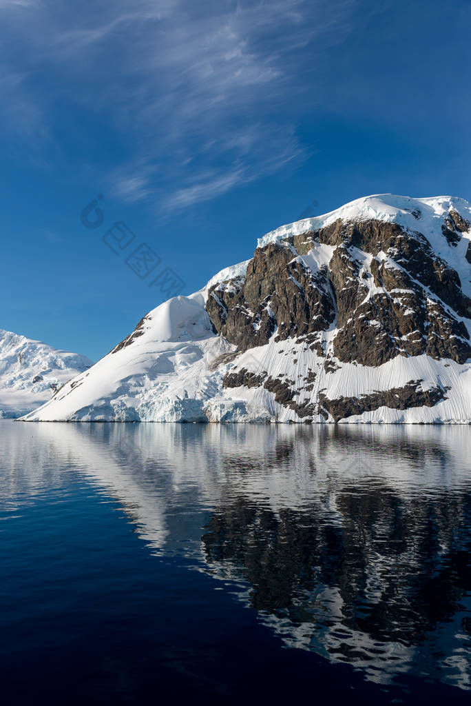 有冰山和反射的南极海景