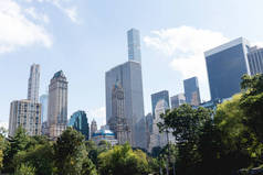 城市场景与树木在城市公园和摩天大楼在纽约, 美国