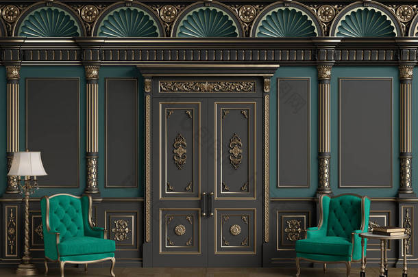 豪华室内装饰的经典椅子，有复印空间