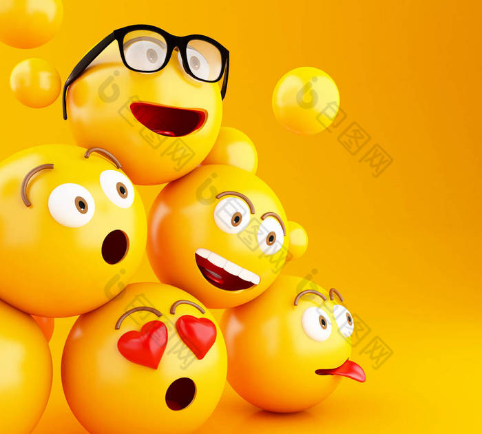 与面部表情的 3d Emojis 图标。.