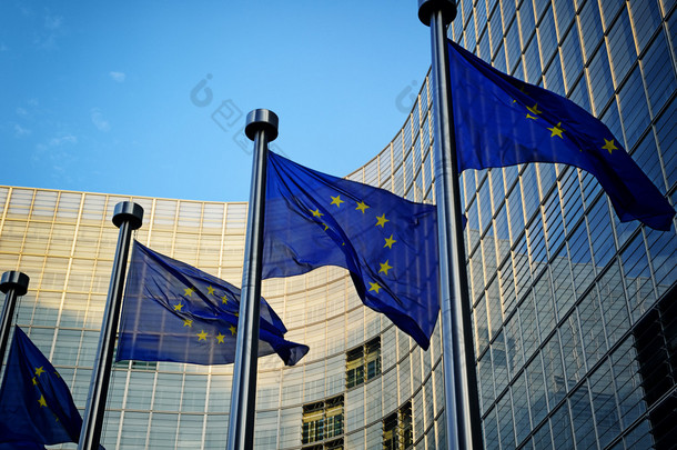 欧洲联盟委员会前的欧盟旗帜
