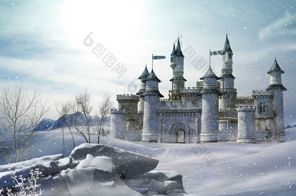 魔法的冬天的童话公主城堡