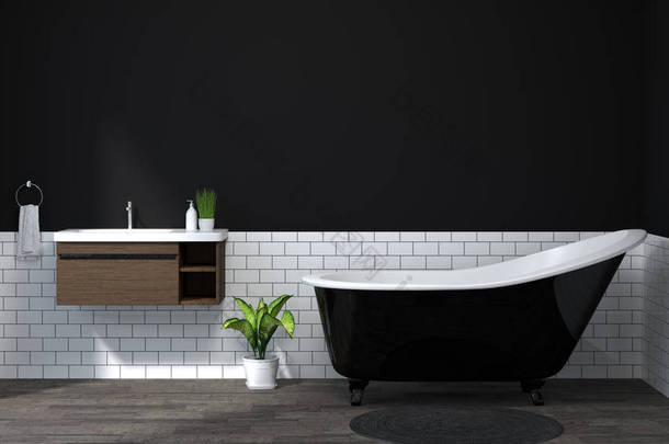 室内浴室, 卫生间, 淋浴, 现代<strong>家居设计</strong>3d 插图复制空间背景白色瓷砖浴室-插图