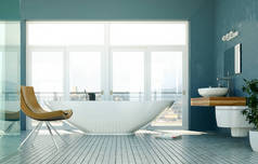 现代卫浴室内3d 渲染海景房