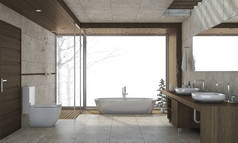 3d 渲染不错的设计浴室配有白色背景
