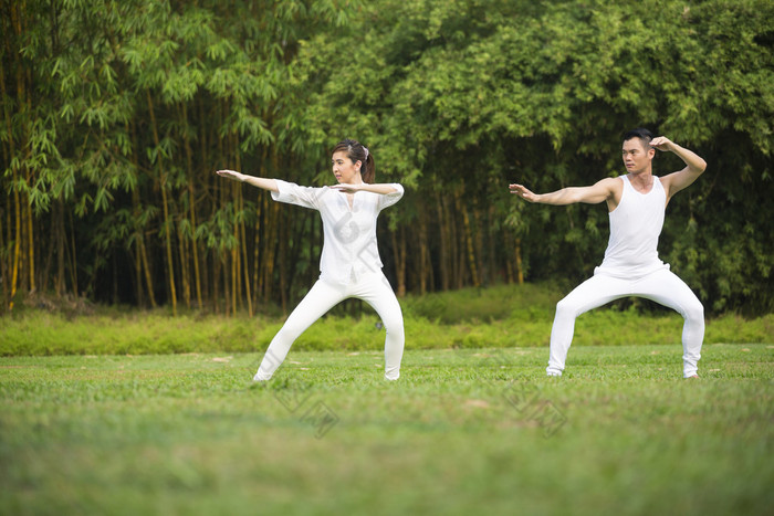 亚洲男人和女人做太极 太极拳