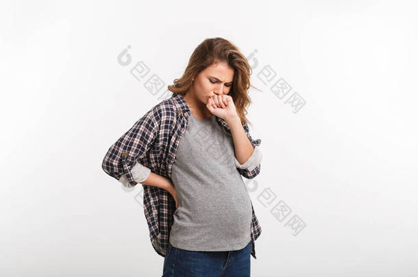 灰色隔离妊娠妇女的画像