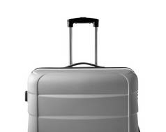灰色手提箱包装为旅途在白色背景