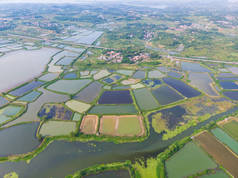 中国湖北黄石市安全湖国家湿地公园上空鸟瞰图
