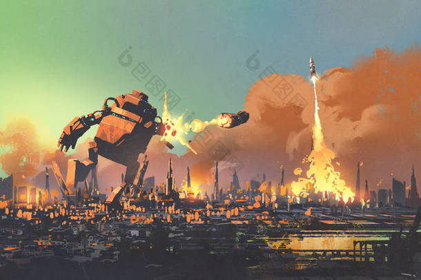 巨型机器人摧毁这座城市