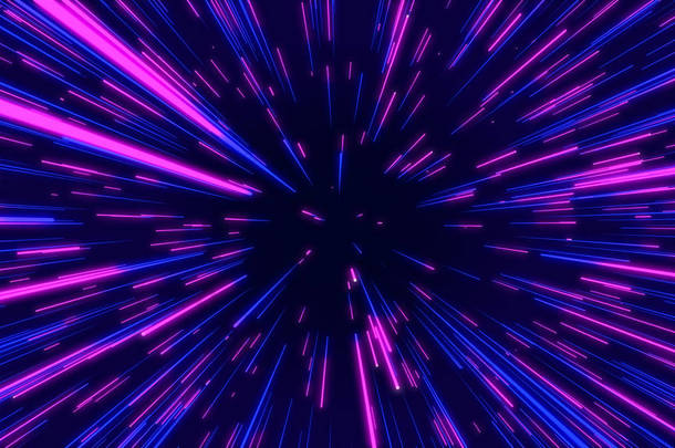 粉红色和<strong>蓝色</strong>抽象的径向线几何背景。数据流隧道。爆炸星。运动效果。背景