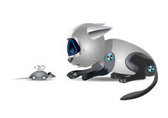 猫机器人和老鼠, 滑稽的玩具, 在白色背景, 例证