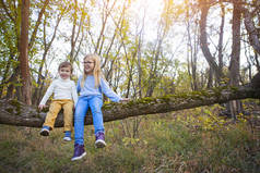 秋天的时候，弟弟和姐姐坐在树上