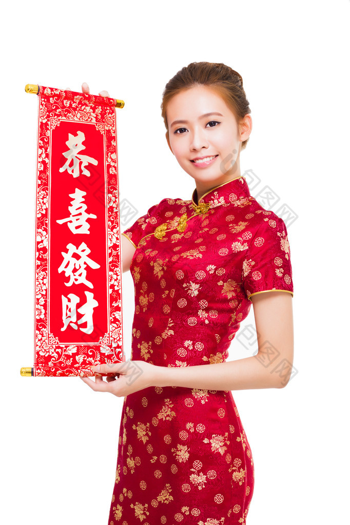 快乐的农历新年。亚洲美女与祝贺网站全新改版